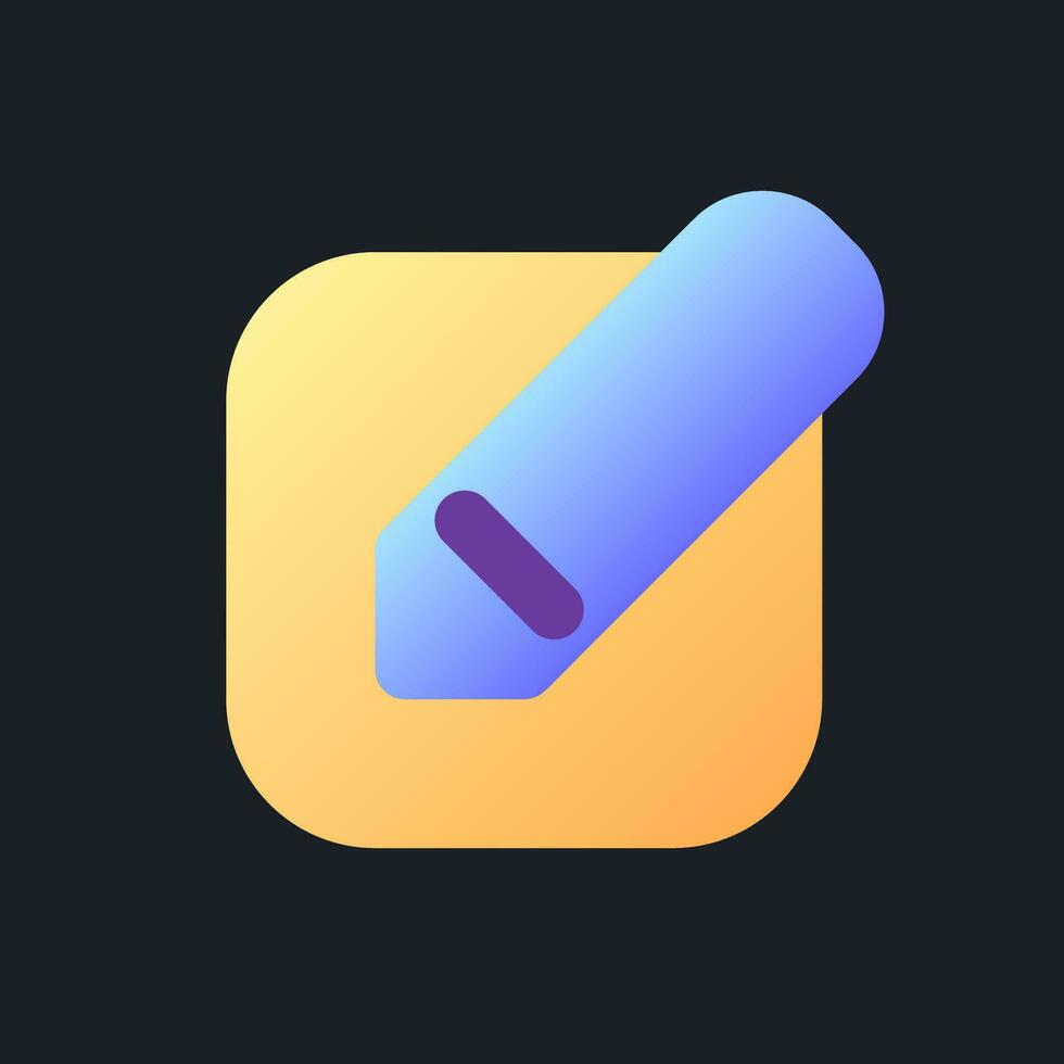 Edit flat gradient fill ui icon for dark theme. Application tool. Online editor. Software feature. Pixel perfect color pictogram. GUI, UX design on black space. Vector isolated RGB illustration