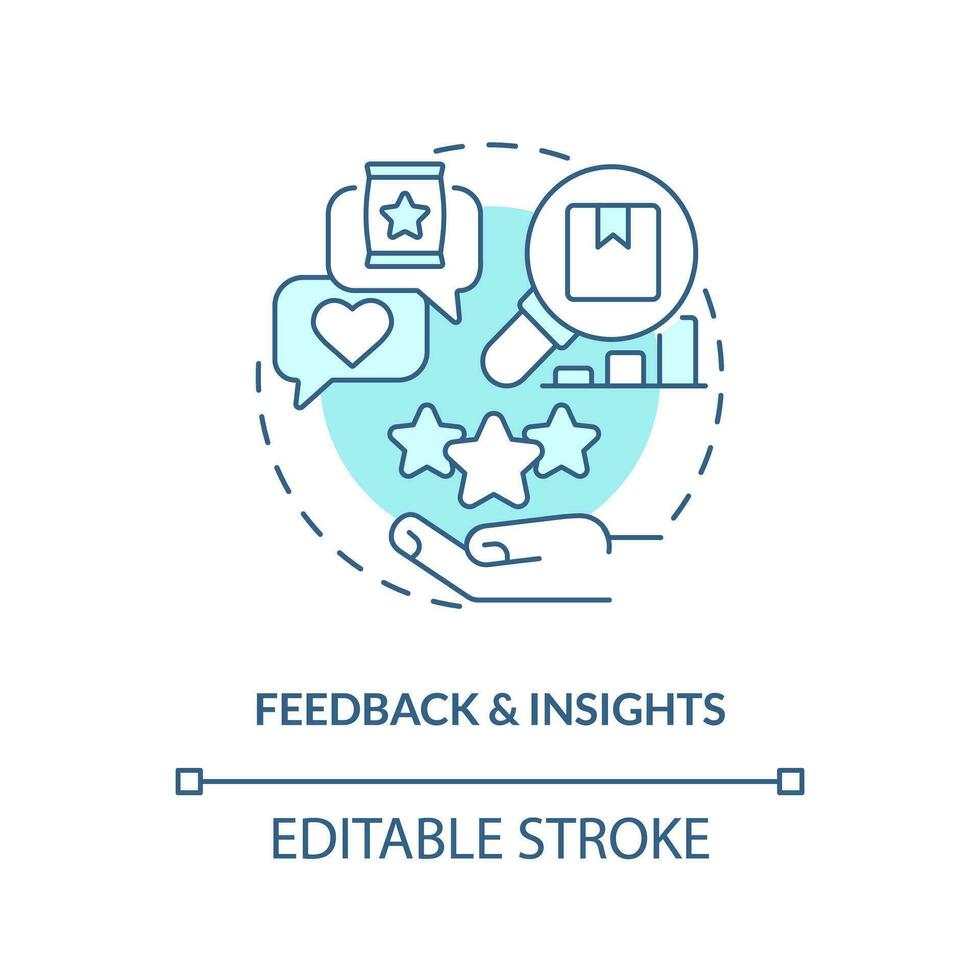 Feedback and insights turquoise concept icon. Customer need. Reputation management. Micro community. Marketing strategy abstract idea thin line illustration. Isolated outline drawing. Editable stroke vector