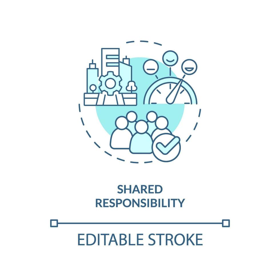 Shared responsibility turquoise concept icon. Living community. Personal accountability. Social engagement abstract idea thin line illustration. Isolated outline drawing. Editable stroke vector