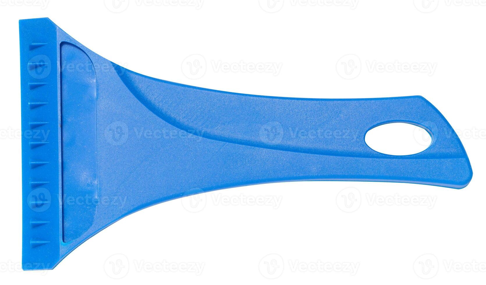 lue plastic scraper for household use on a white isolated background, top view photo