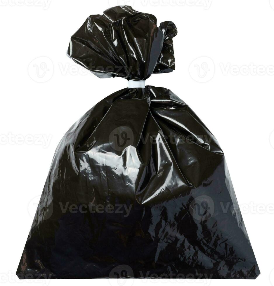 Full black plastic bag on a white isolated background photo
