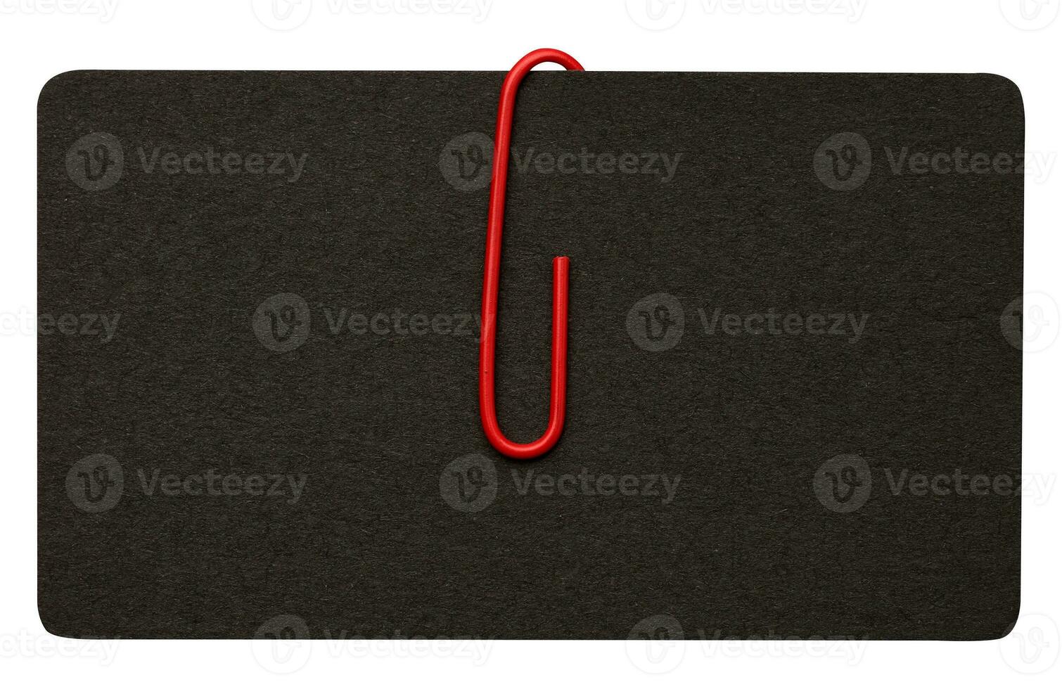 Black paper cardboard business card and red metal paper clip on a white background photo