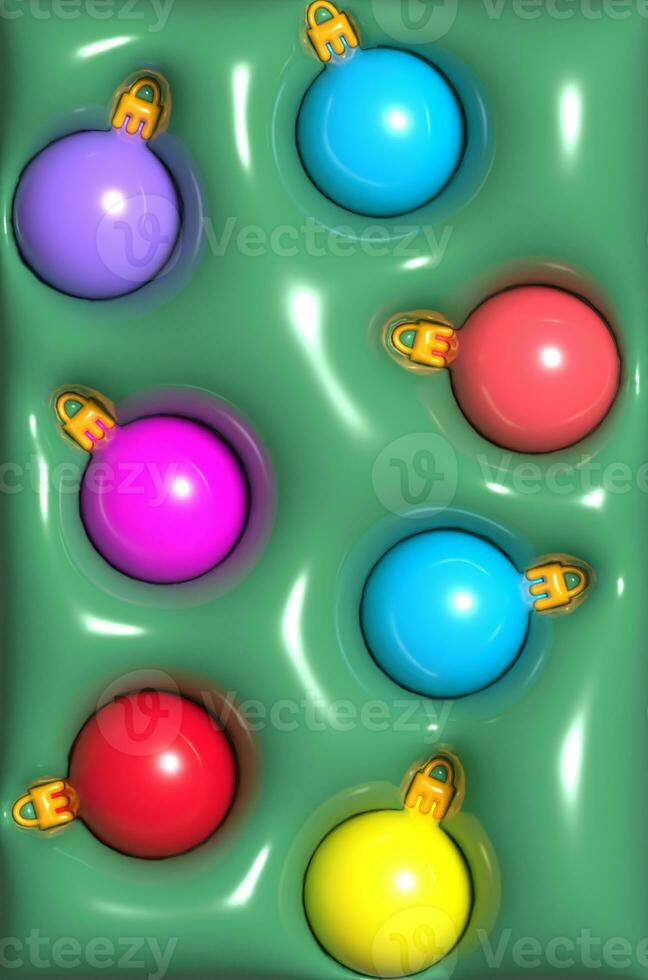 Green Christmas background with balls, 3D rendering illustration photo