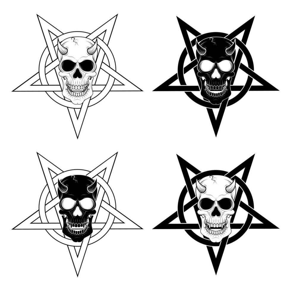 demoníaco cráneo con brujería pentagrama vector