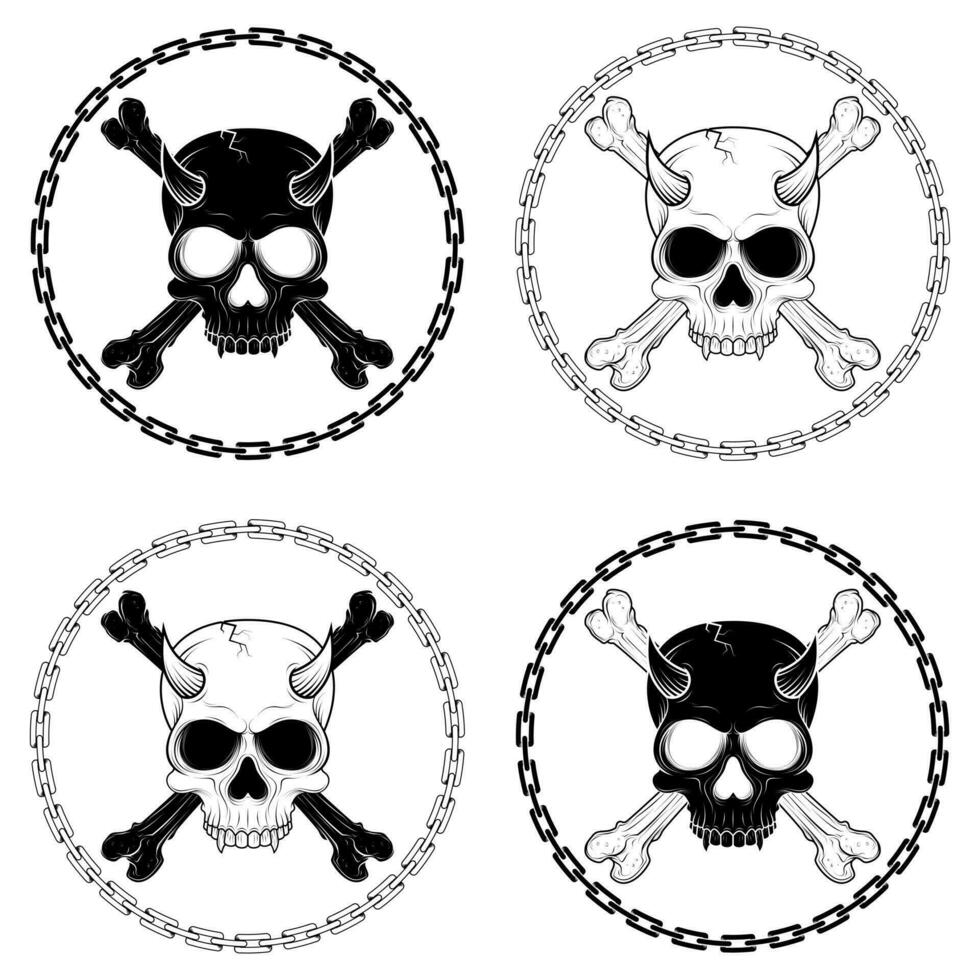 Skull with bone surrounded with chain vector