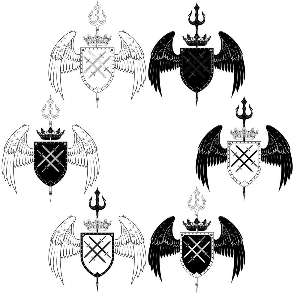 Winged Coat of Arms with trident and crown vector