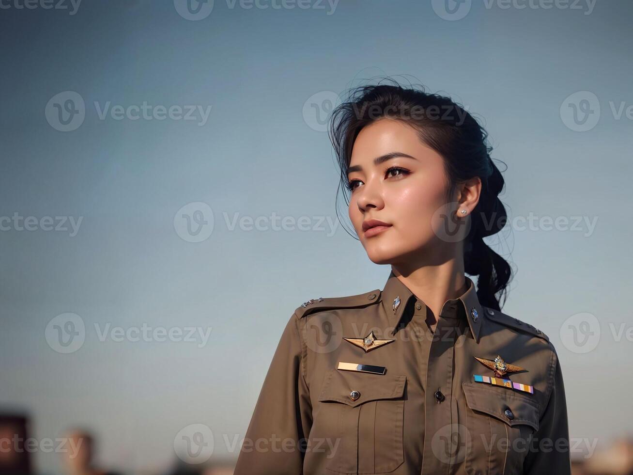 photo of asian woman in Thai police officer uniform,