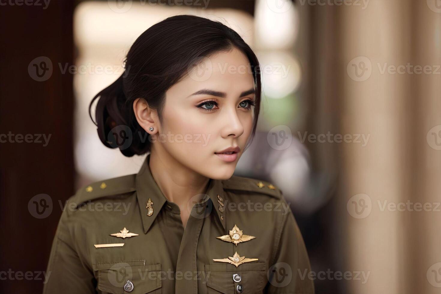 photo of asian woman in Thai police officer uniform,