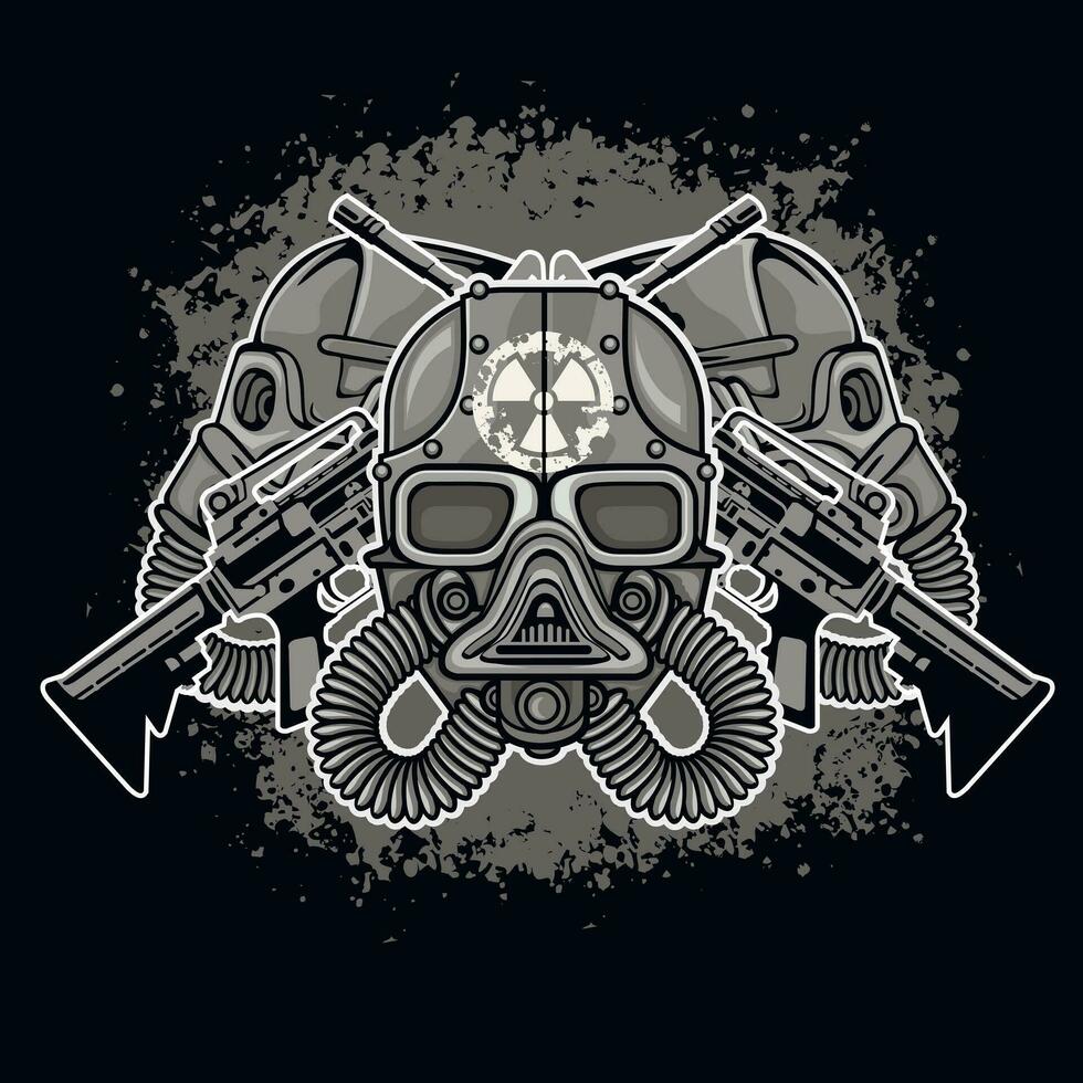 post-apocalypse sign with gas mask, grunge vintage design t shirts vector