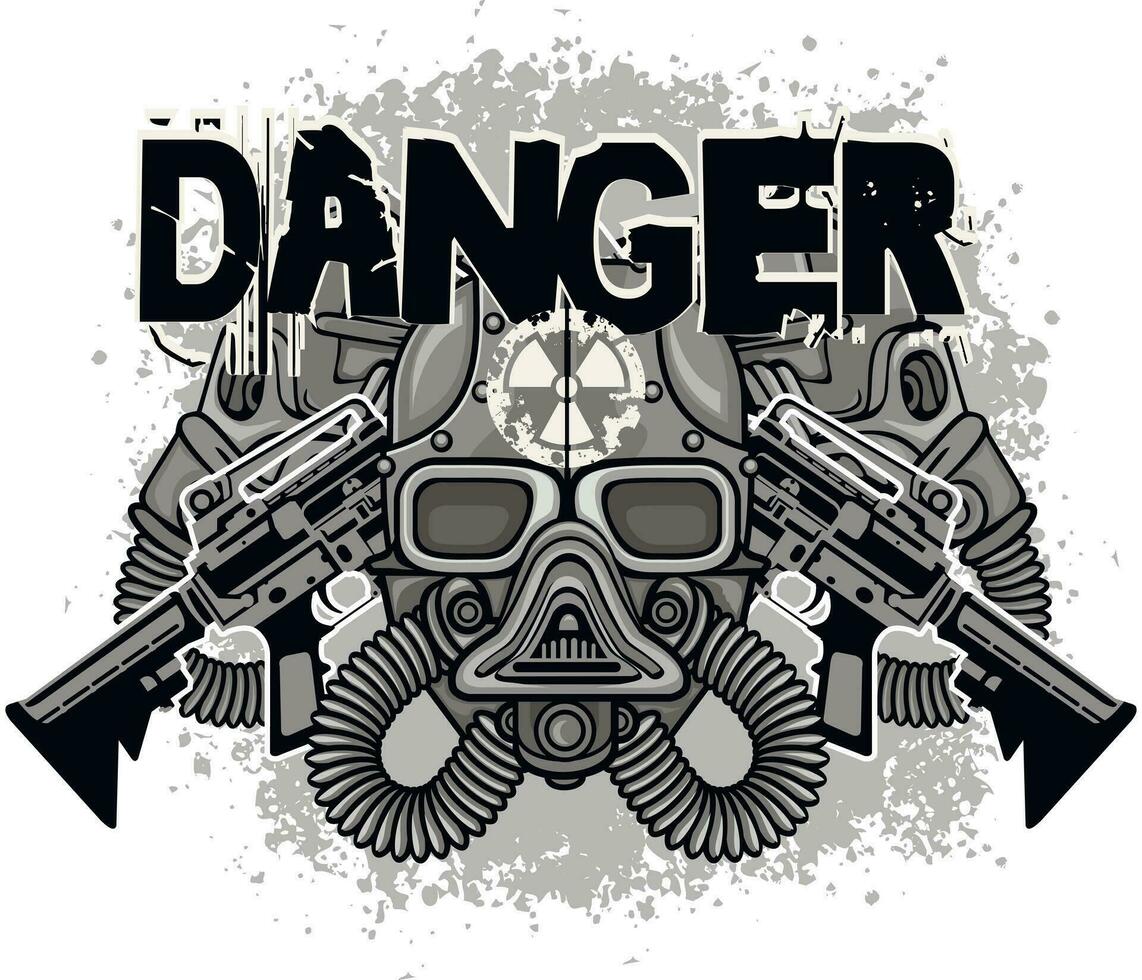 post-apocalypse sign with gas mask, grunge vintage design t shirts vector