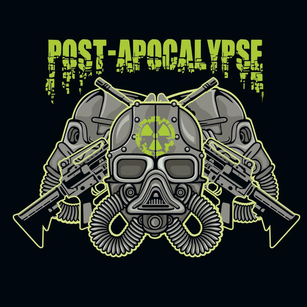 post-apocalypse sign with gas mask, grunge vintage design t shirts vector
