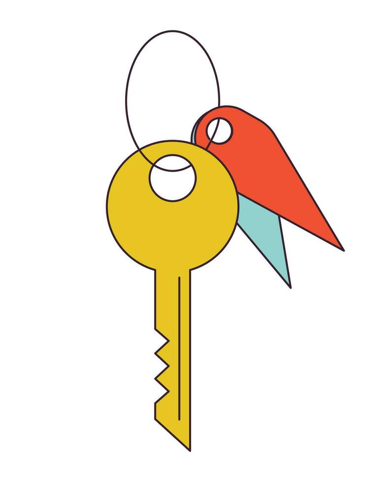 Hotel room key flat line color isolated vector object. Motel key. Apartment rent. Real property. Editable clip art image on white background. Simple outline cartoon spot illustration for web design