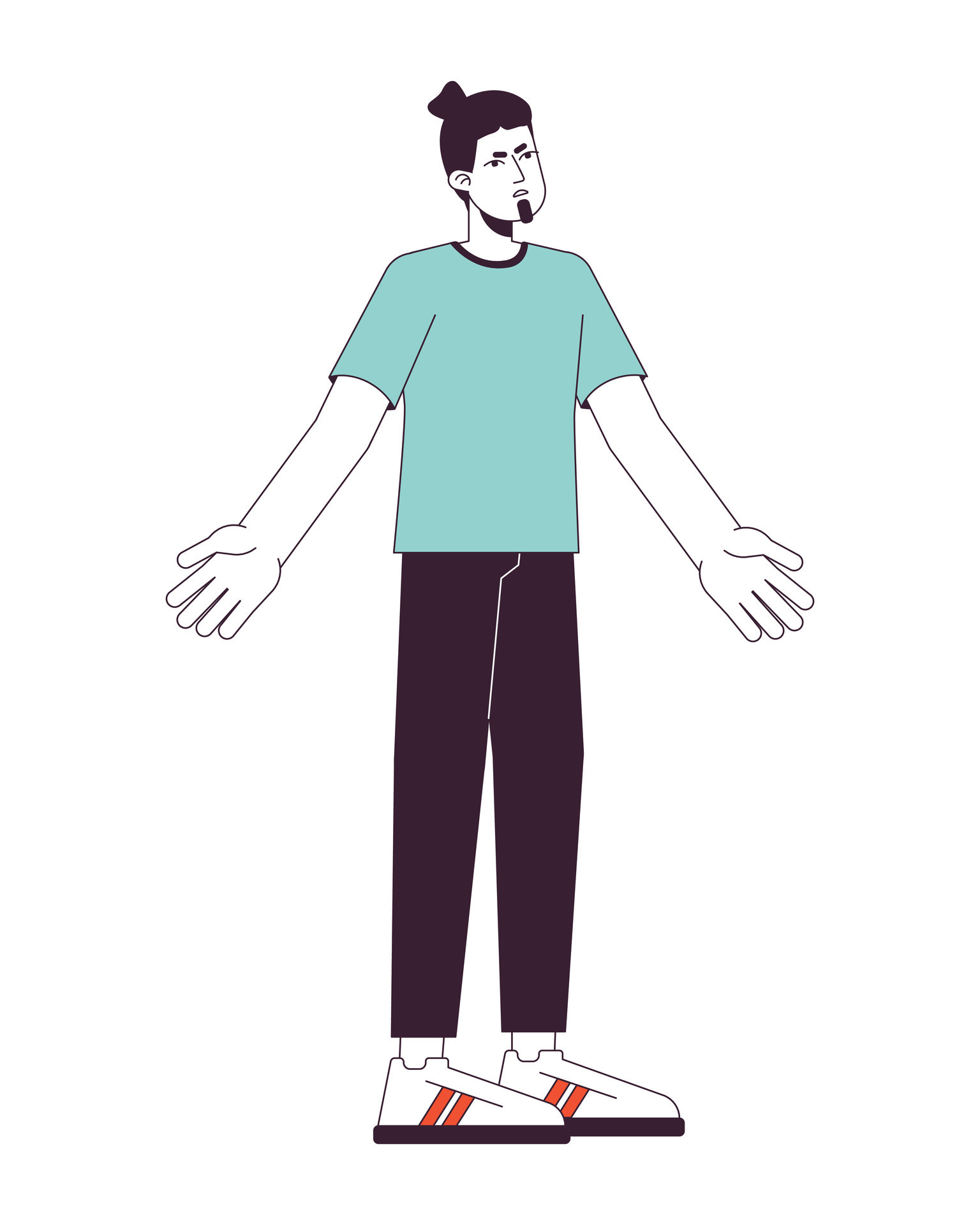 Annoyed man throwing up hands flat line color vector character
