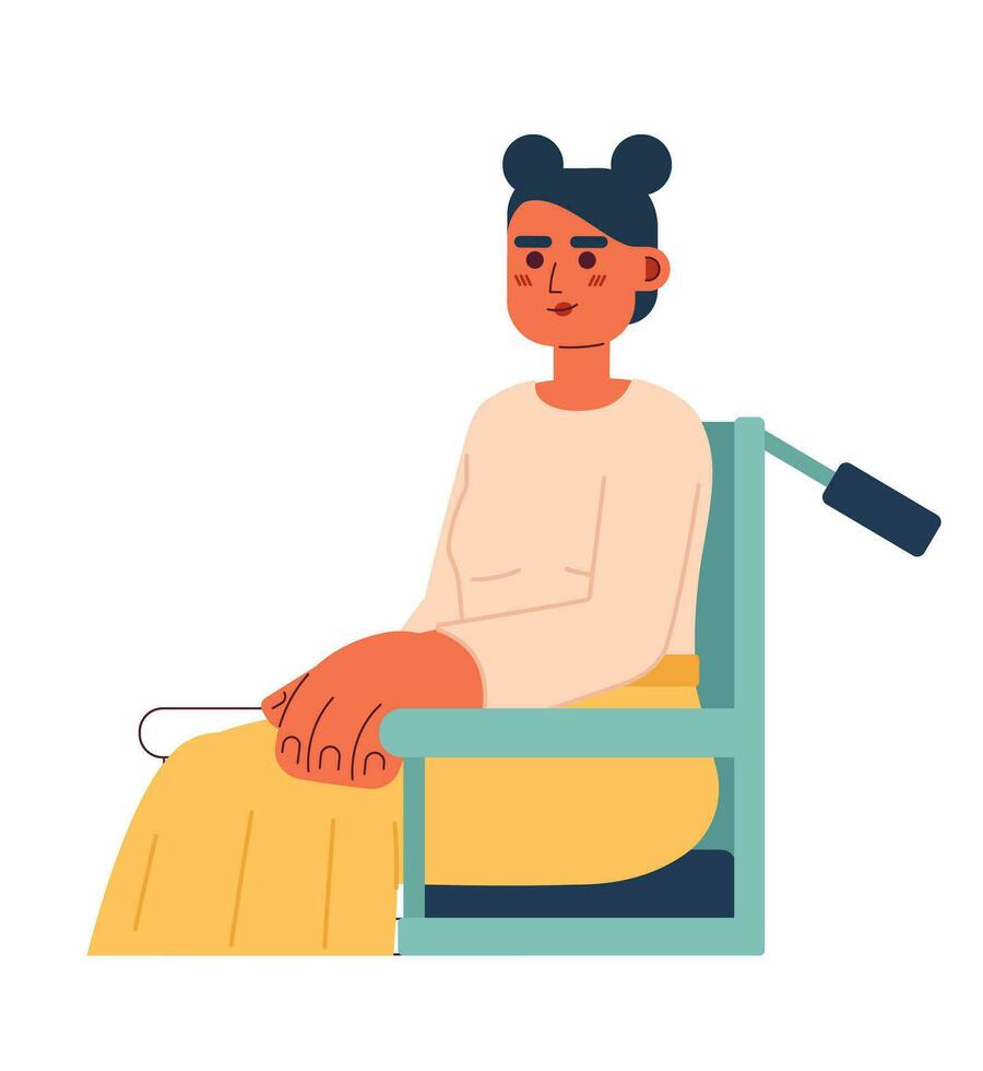 mujer con invalidez en silla de ruedas semi plano color vector personaje. editable medio cuerpo mujer con crónico salud condición en blanco. sencillo dibujos animados Mancha ilustración para web gráfico diseño