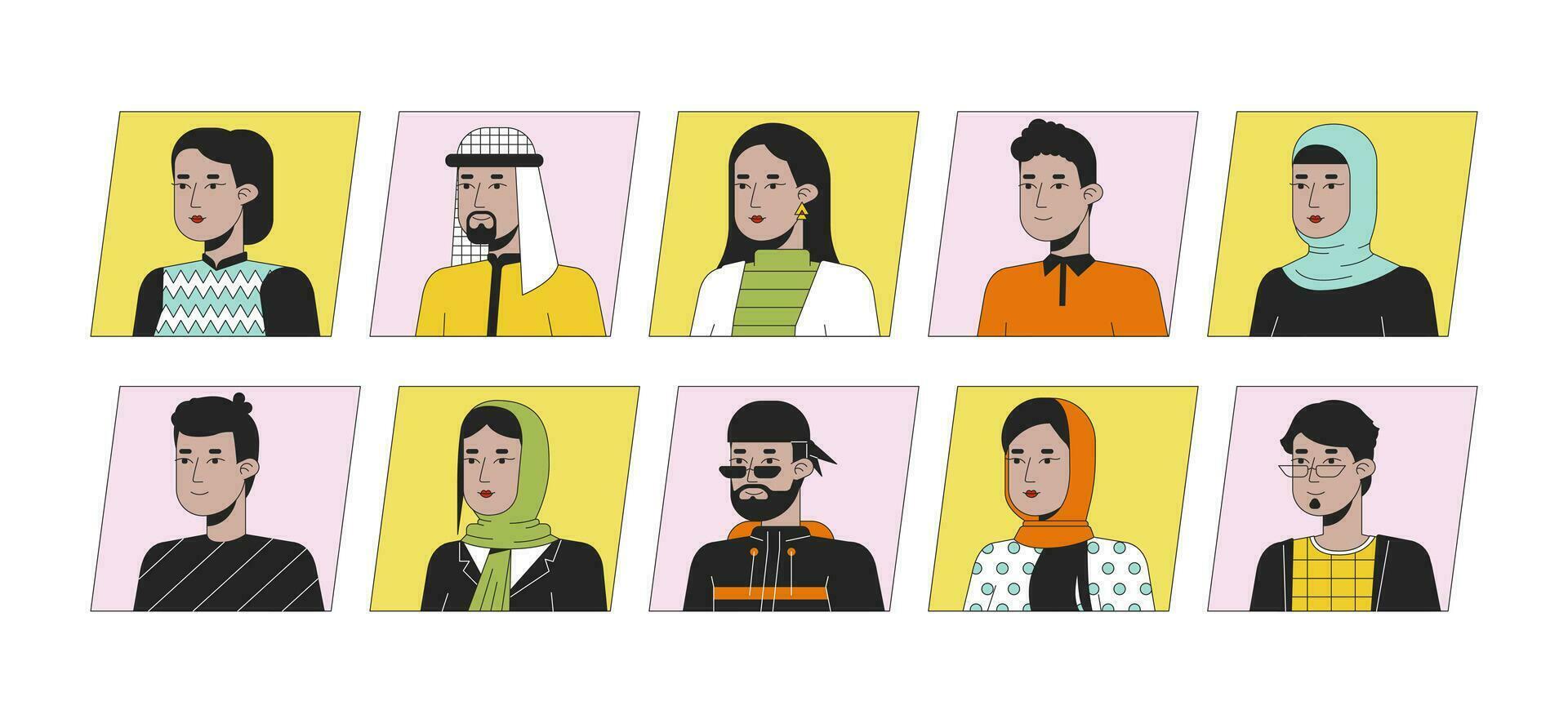 Attractive indian people flat color cartoon avatar icons bundle. Editable 2D user portraits linear illustrations. Isolated vector face profile cliparts. Userpic collection, people head and shoulders