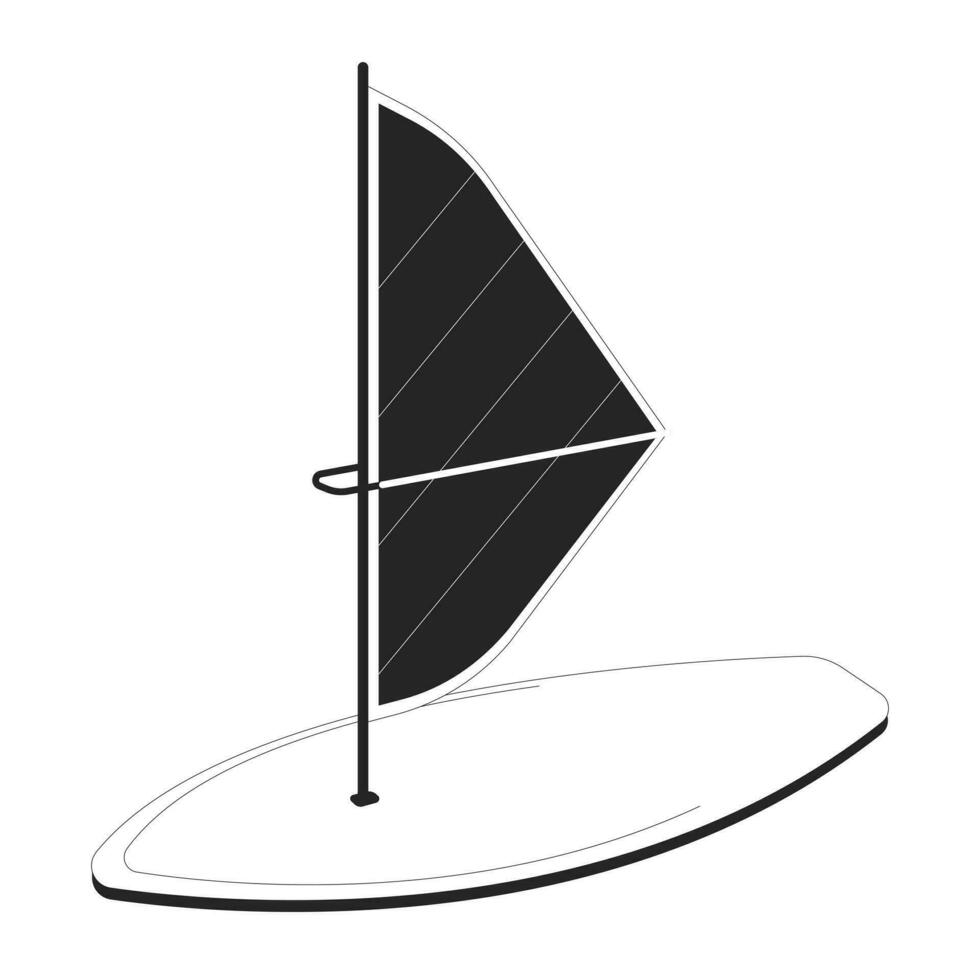 Windsurfing board flat monochrome isolated vector object. Wind surfing sailing equipment. Editable black and white line art drawing. Simple outline spot illustration for web graphic design