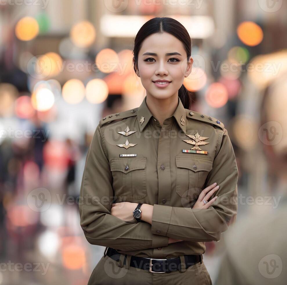 photo of asian woman in Thai police officer uniform,