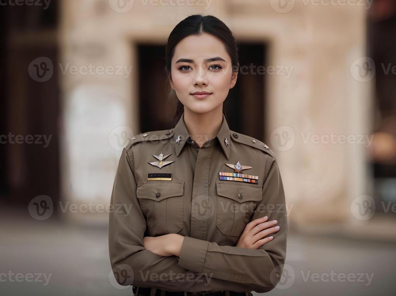 photo of asian woman in Thai police officer uniform,