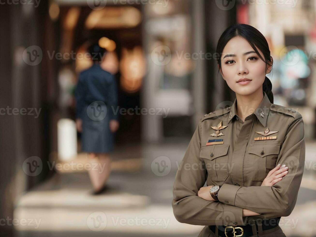 photo of asian woman in Thai police officer uniform, generative AI