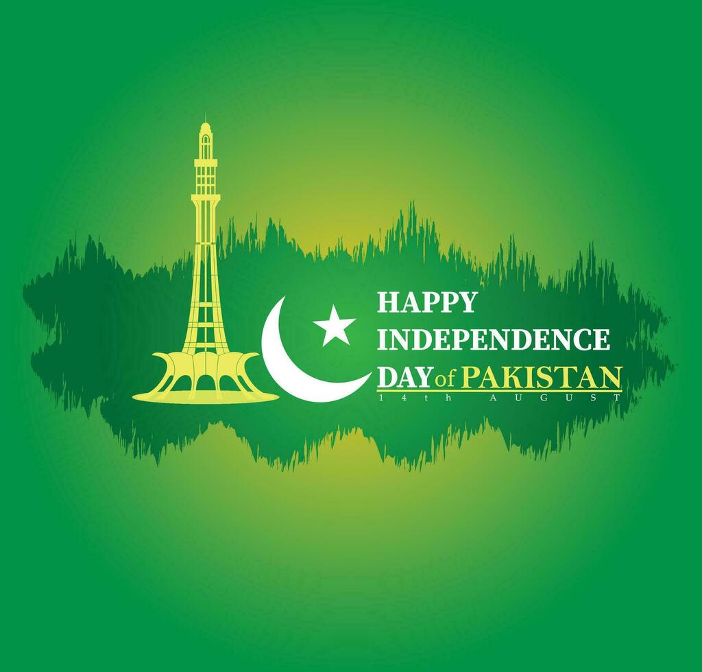 Pakistán independencia día diseño con minar mi Pakistán monumento vector