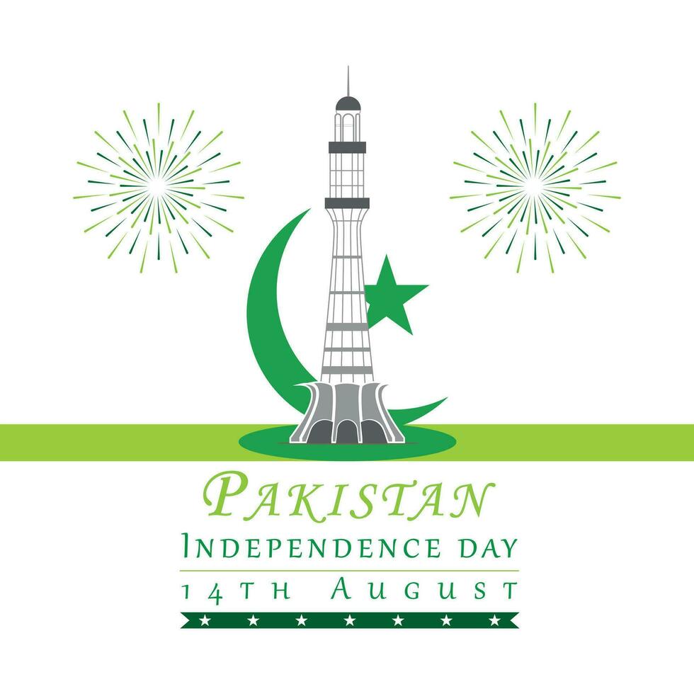 Pakistán independencia día diseño con minar mi Pakistán monumento vector