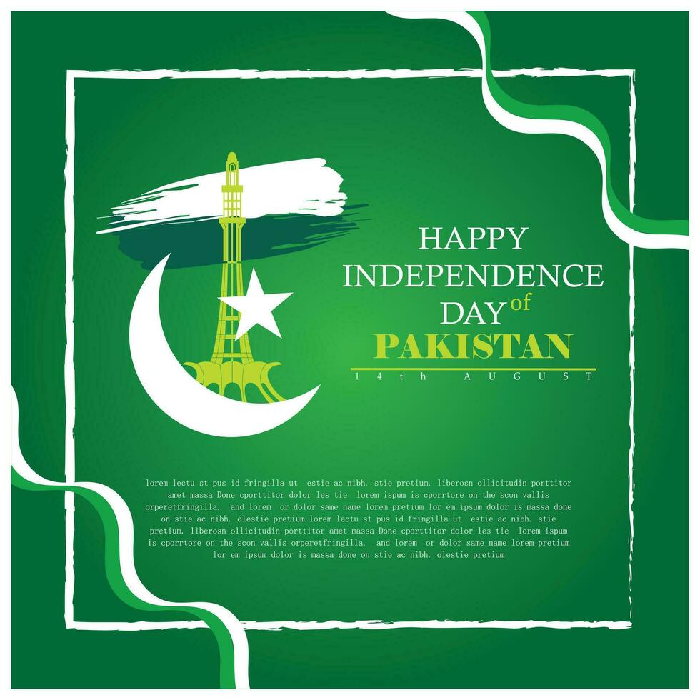 Pakistan independence day design with minar e pakistan monumunt vector