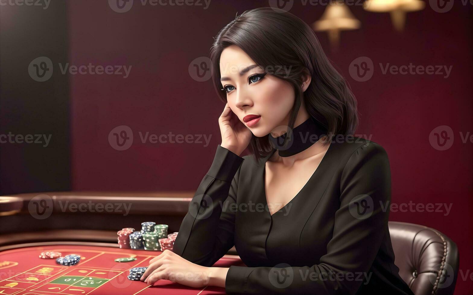 hermosa mujer a lujo casino juego, generativo ai foto