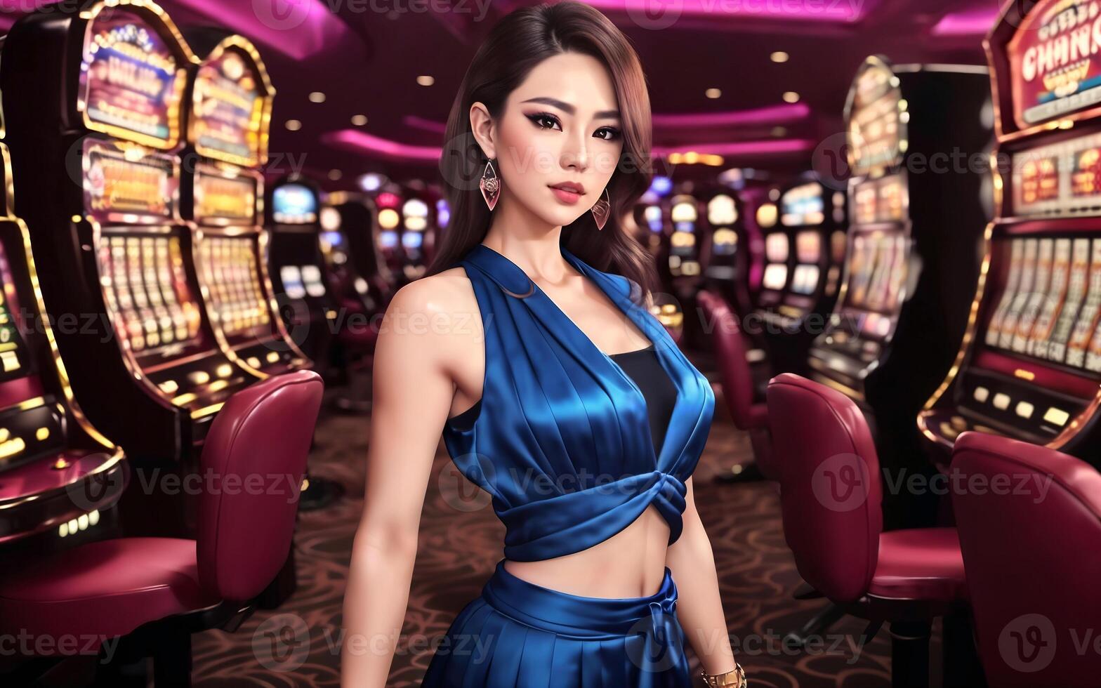 hermosa mujer a lujo casino juego, generativo ai foto