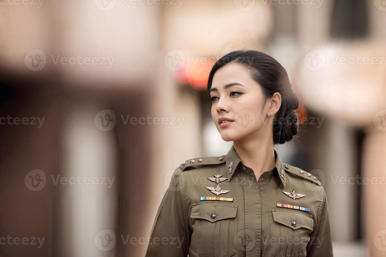 photo of asian woman in Thai police officer uniform,