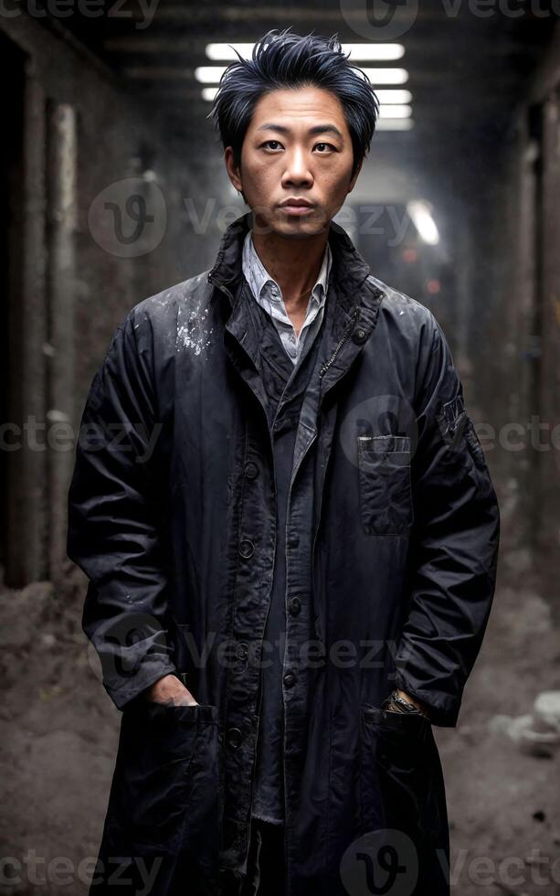 scientist researcher wearing ripped lab coat at laboratory, photo