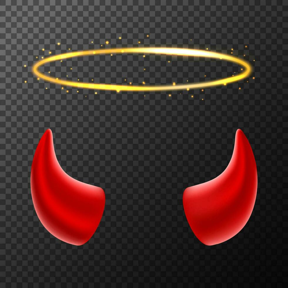 Realistic Detailed 3d Angel Ring and Devil Horns Set. Vector