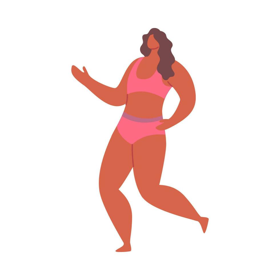 Cartoon Color Character Dancing Girl in Swimsuit Party or Discotheque Concept. Vector