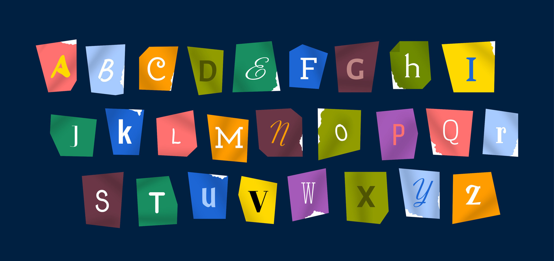 Cartoon Color Sliced Letters Different Style Clipping Alphabet Concept