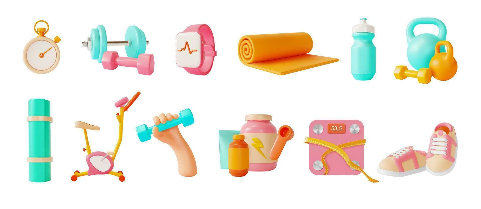 3d Health and Fitness Concept Cartoon Style. Vector