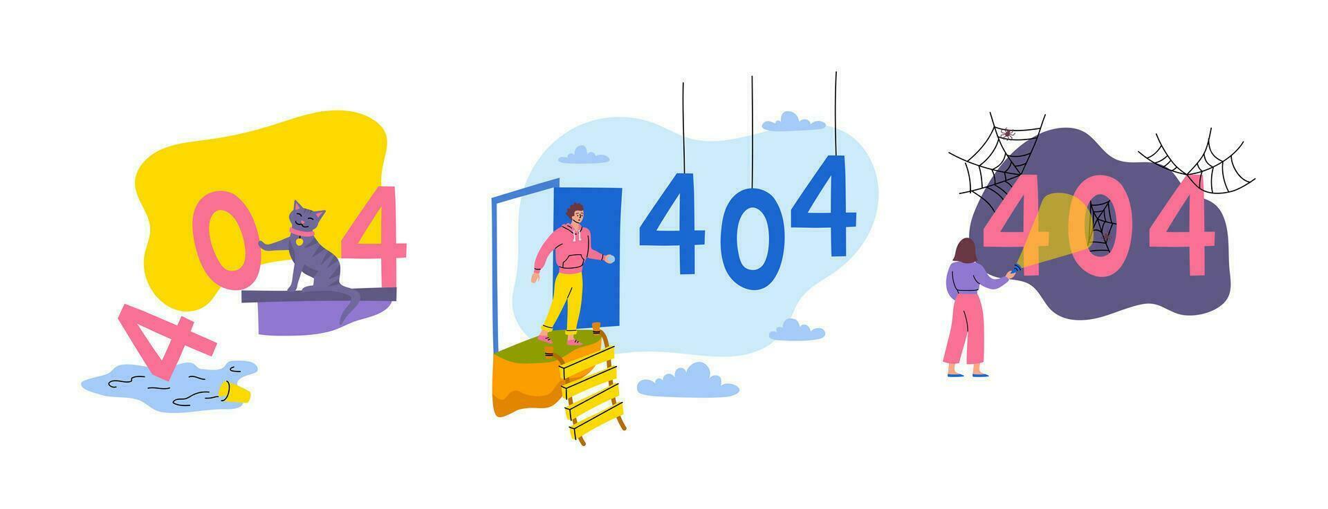 Cartoon Color 3d Characters People and 404 Error Page Designs Concept. Vector