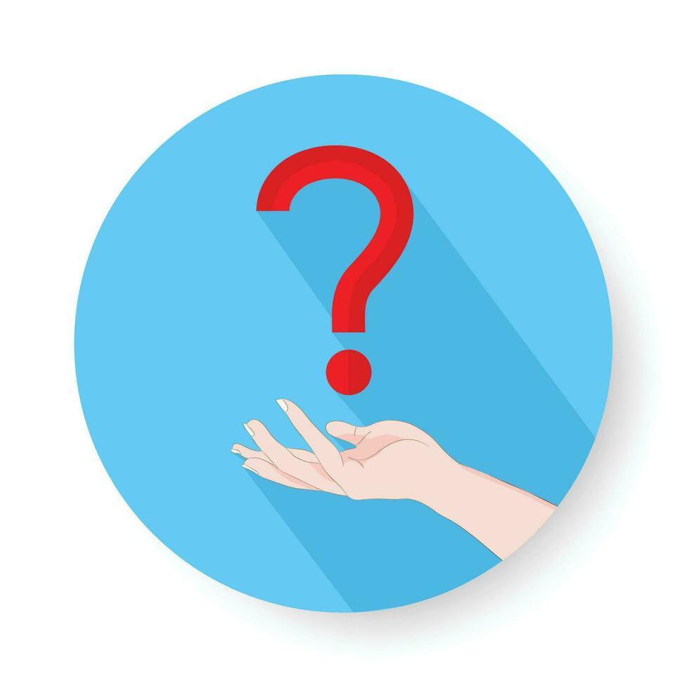 Vector illustration in the simple flat style art of hand holding question mark, solution concept
