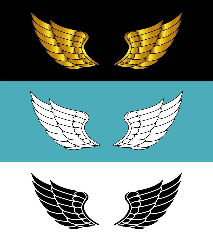 mano dibujado pájaro o ángel alas con diferente estilo y color diseño vector