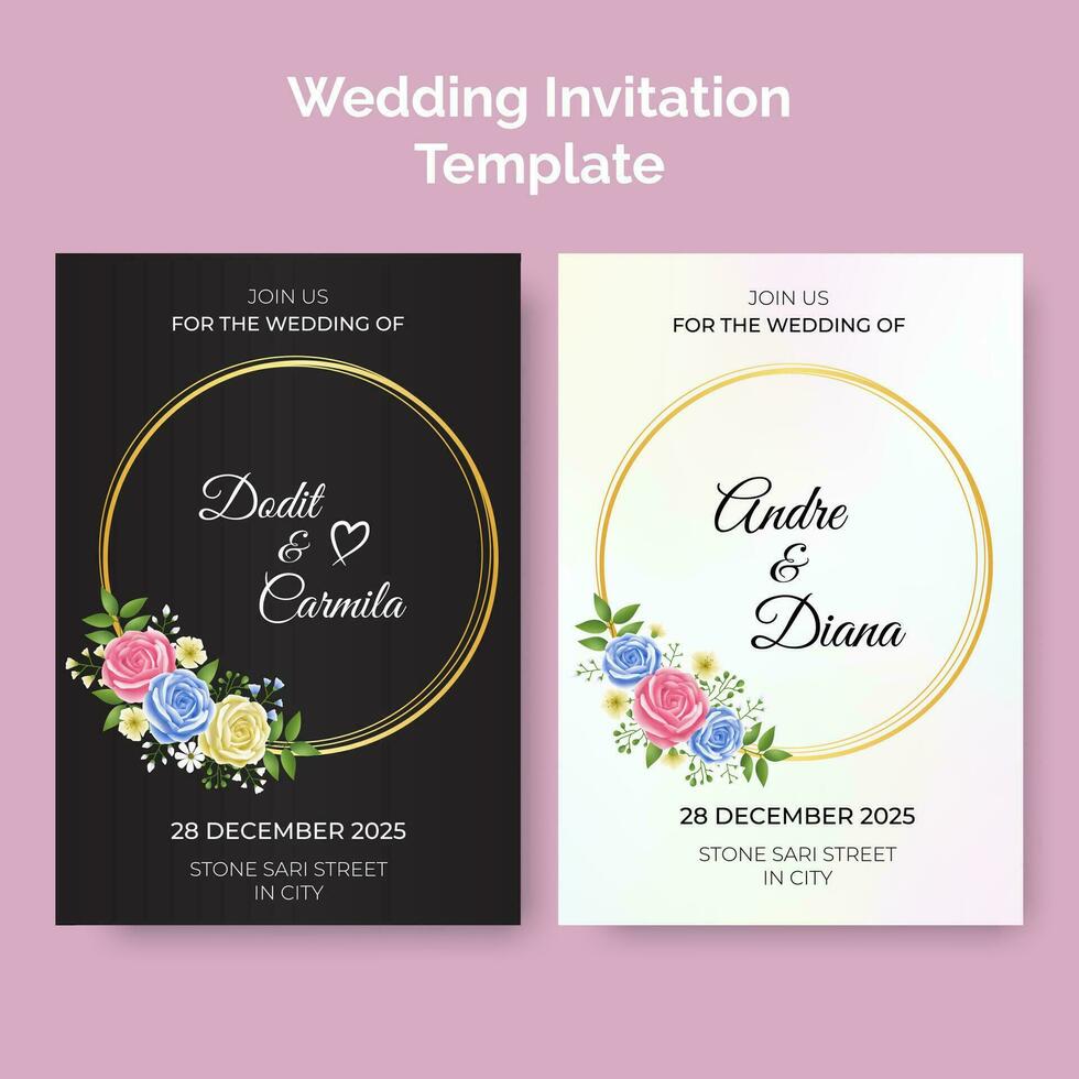 Floral wreath wedding invitation card template design, save the date, thank you vector