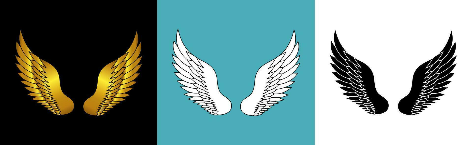 Hand drawn bird or angel wings with different style and color design vector