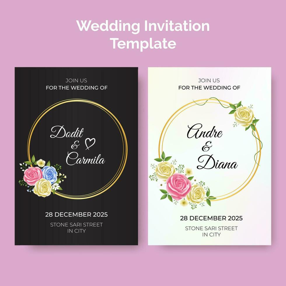 Wedding invitation card template design, save the date, thank you design with rose flower and botanical leaves vector