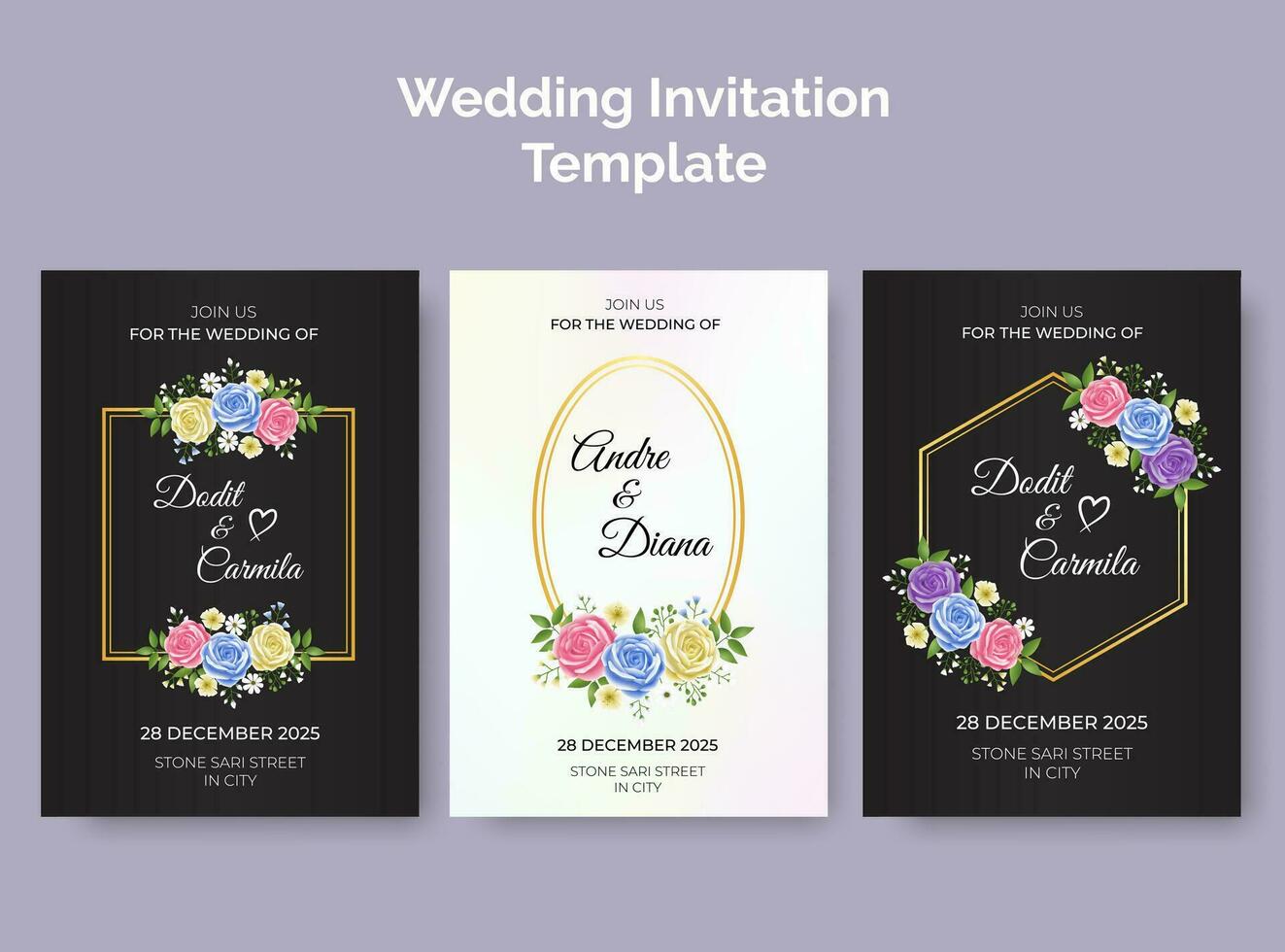 Floral wreath wedding invitation card template design, save the date, thank you vector