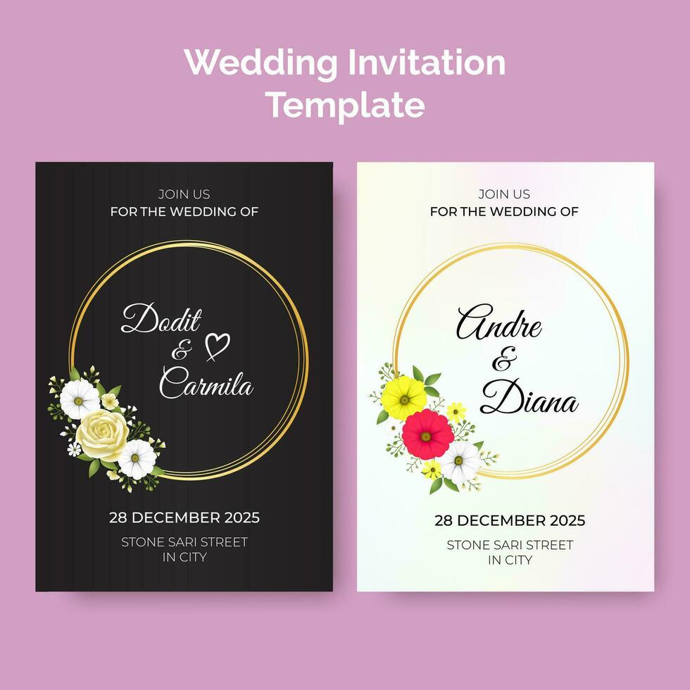 Wedding invitation card template design, save the date, thank you design with daisy flower and botanical leaves vector