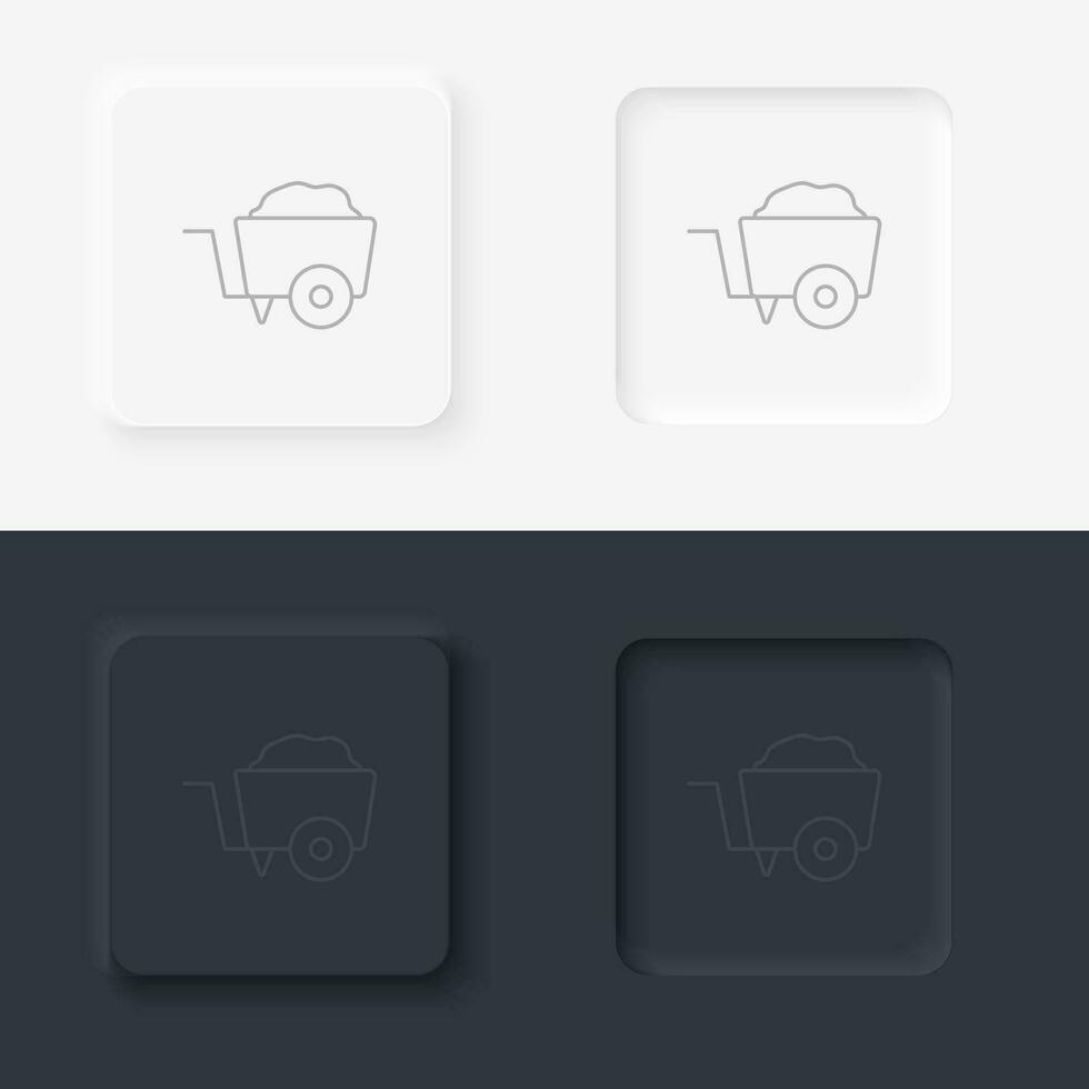 wheel barrow, building, neumorphic style button vector