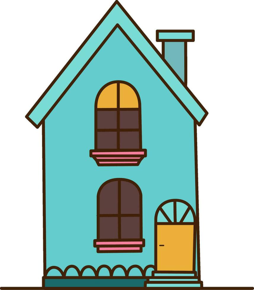 Vector blue house with closed curtains icon. Vector Two-storey house with a chimney icon.