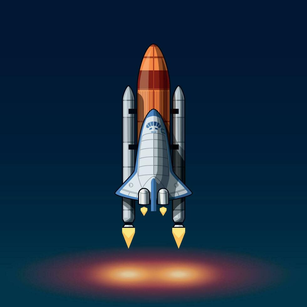 space shuttle with working engines on blue vector