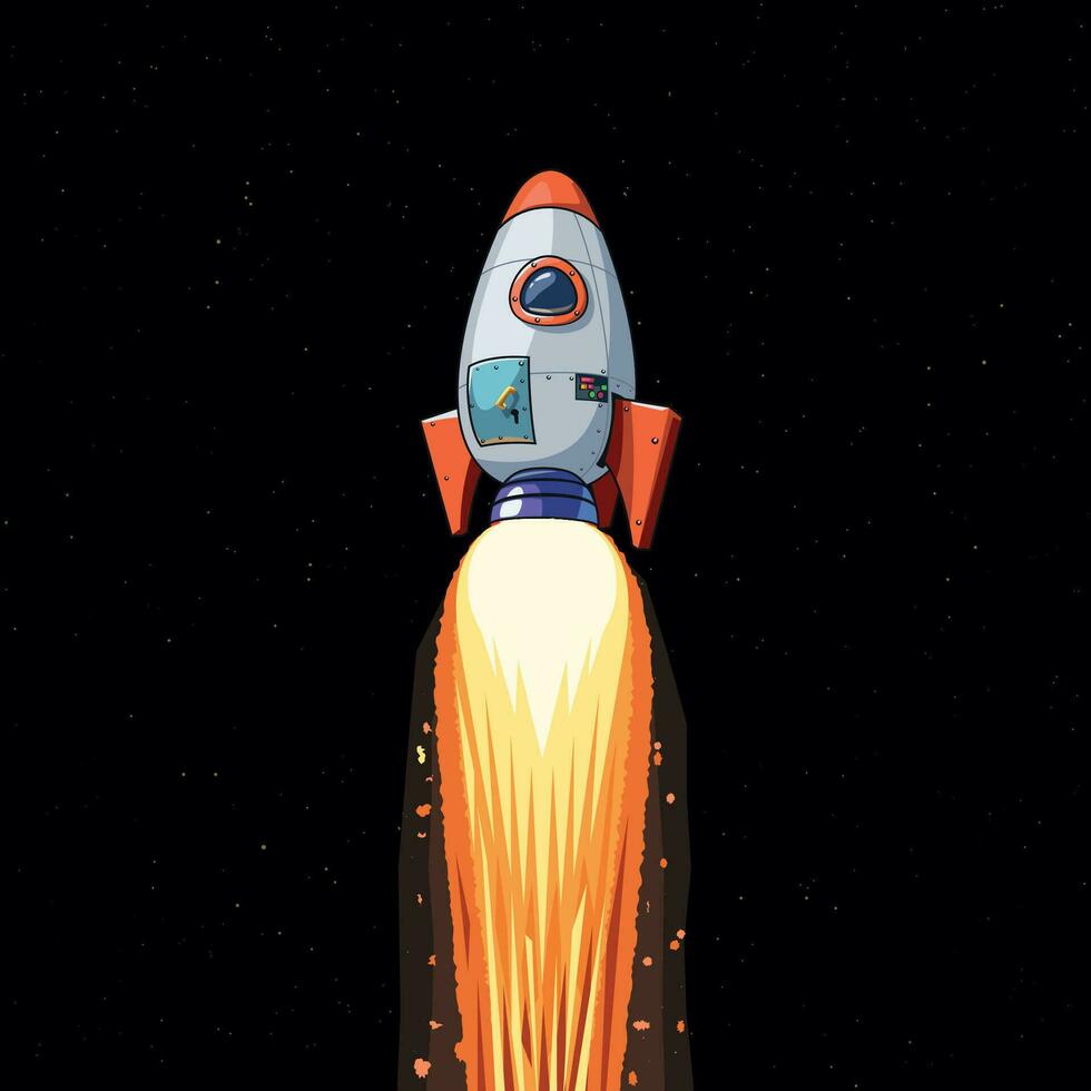 space rocket with blowing engine in space vector