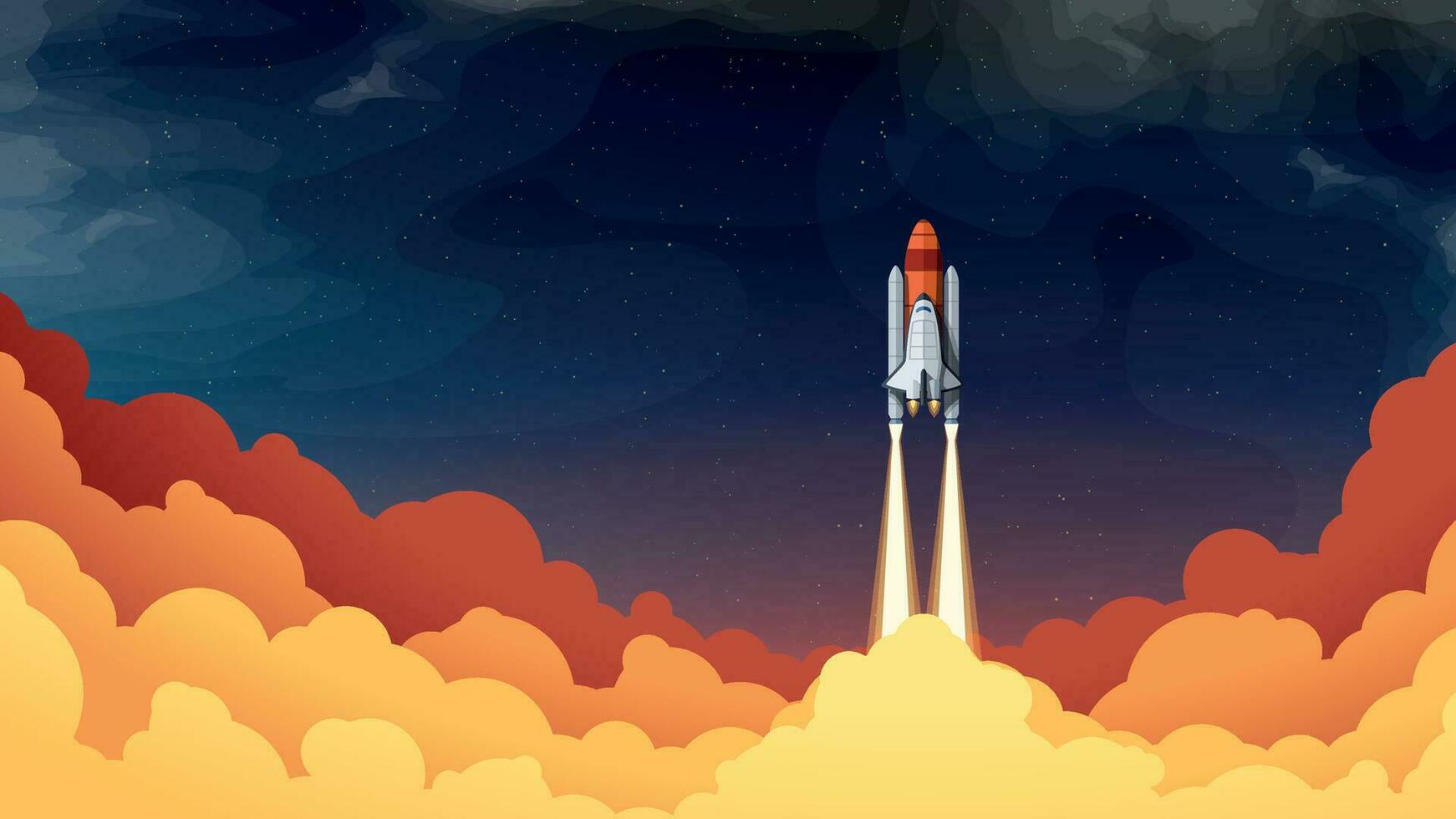 space shuttle takeoff with colored bright clouds vector