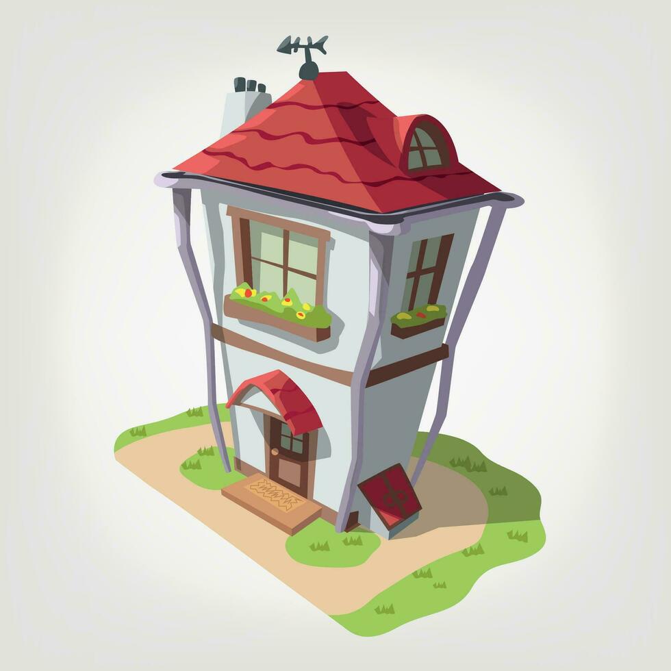 cartoon two floor white house red roof vector