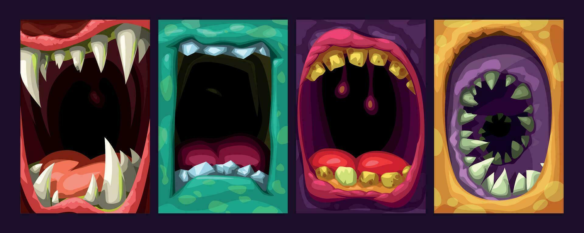 colorful cartoon style monster mouths in set vector