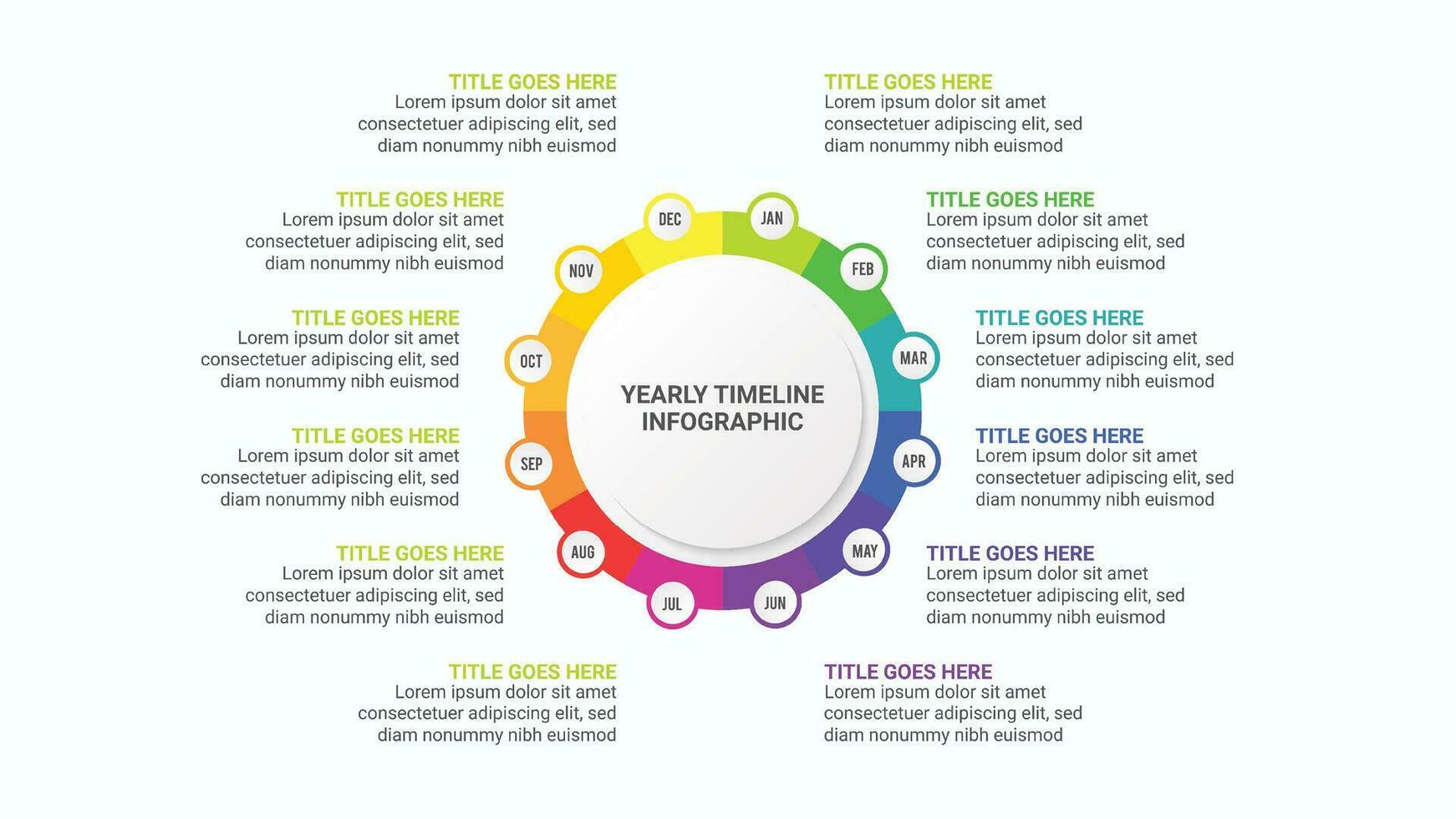 Yearly Business Timeline Circle Infographic Template Design with 12 Options Steps vector